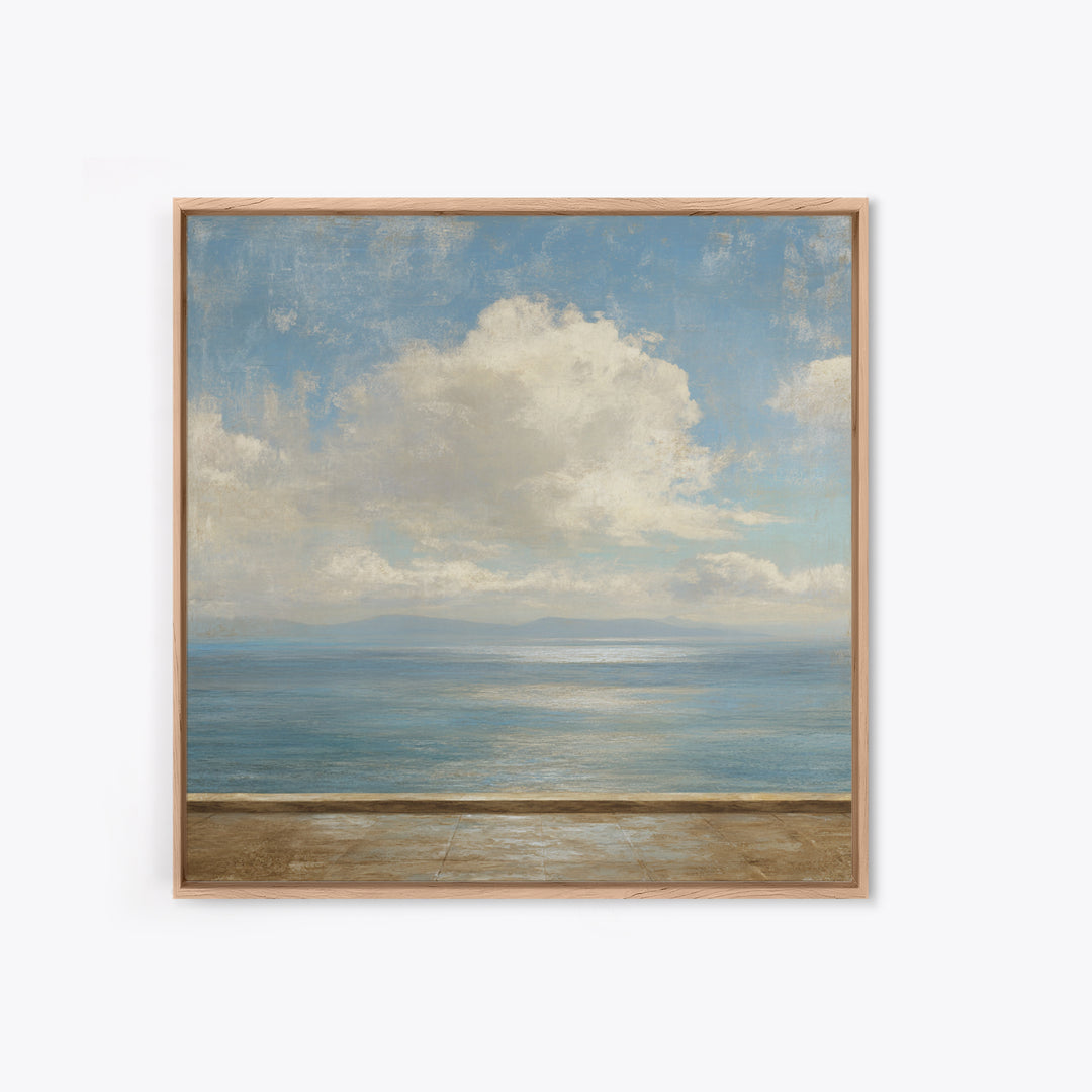 Mediterranean Terrace View Focused on Sea and Framed Canvas Print, Hotel Art, Framed Art, Hotel Decor, Fine Art, Boutique, HOT-1x1-11