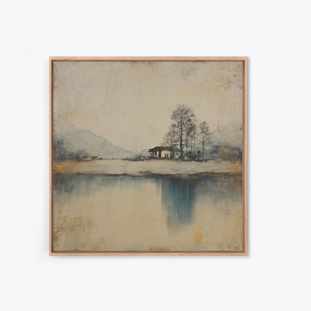Japanese Ink Landscape Framed Canvas Print, Hotel Art, Beach Prints, Hotel Decor, Fine Art, Boutique, Room Decor, HOT-1x1-42