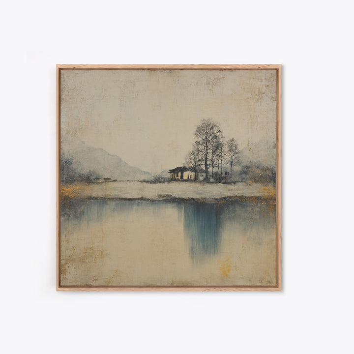 Japanese Ink Landscape Framed Canvas Print, Hotel Art, Beach Prints, Hotel Decor, Fine Art, Boutique, Room Decor, HOT-1x1-42