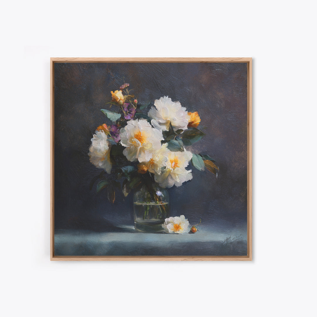 Classic Oil Painted Floral Still Life Canvas Print, Hotel Art, Art, Hotel Decor, Oil Painting, Boutique, Printable Art, HOT-1x1-81
