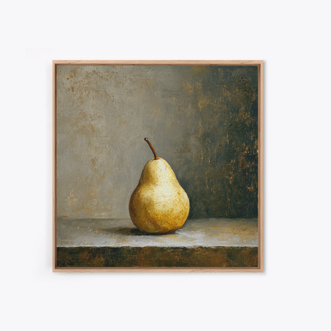 Elegant Pear Still Life on Linen Framed Canvas Print, Hotel Art, Wall Art, Hotel Decor, Abstract Art, Boutique, Framed Art, HOT-1x1-93