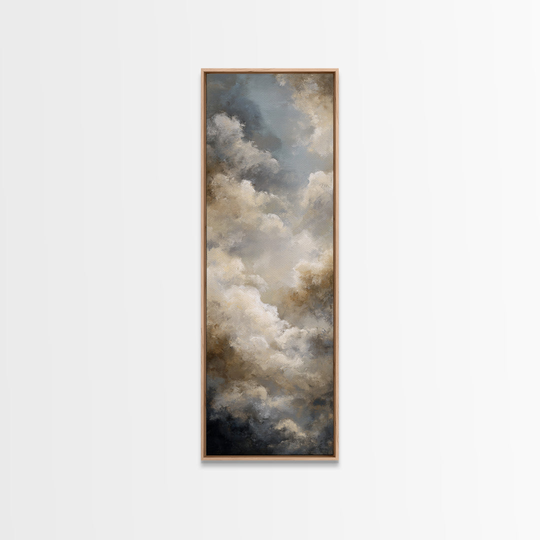 Large Cloudscape with Subtle Drama Framed Canvas Print, Hotel Art, Textured Painting, Hotel Decor, Fine Art, Boutique, HOT-1x3-29