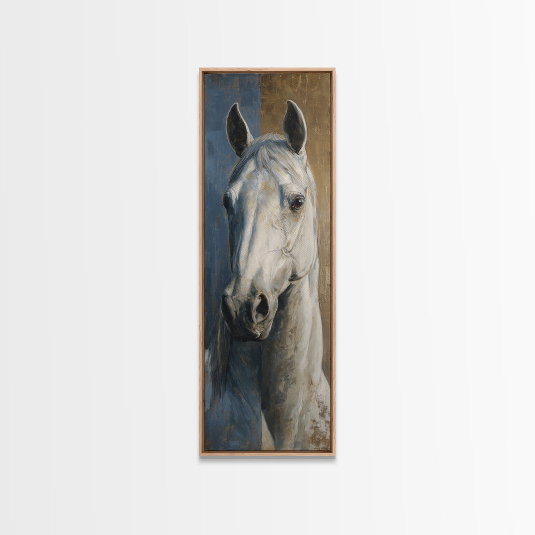Neutral Horse Portrait Framed Canvas Print, Hotel Art, Mid Century Modern, Hotel Decor, Oil Painting, Boutique, Coastal Decor, HOT-1x3-52