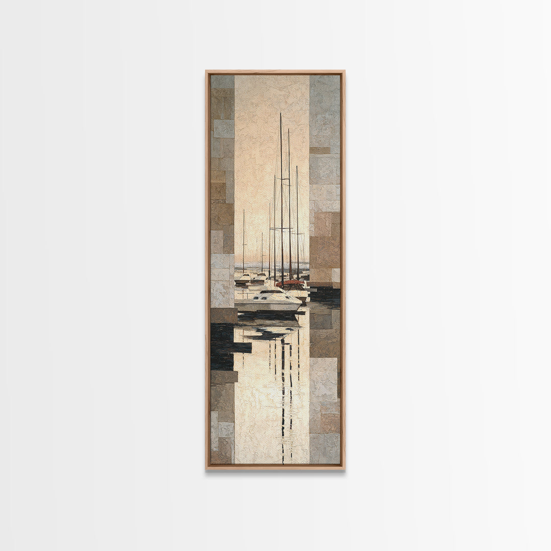 Quiet Harbor with Sailboats at Dawn Canvas Print, Hotel Art, Boho Decor, Hotel Decor, Oil Painting, Boutique, Art Prints, HOT-1x3-82