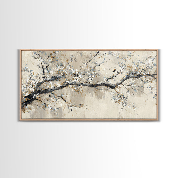 Elegant Botanical Branch on Ivory Ground Framed Canvas Print, Hotel Art, Art Print, Hotel Decor, Oil Painting, Boutique, HOT-2x1-1