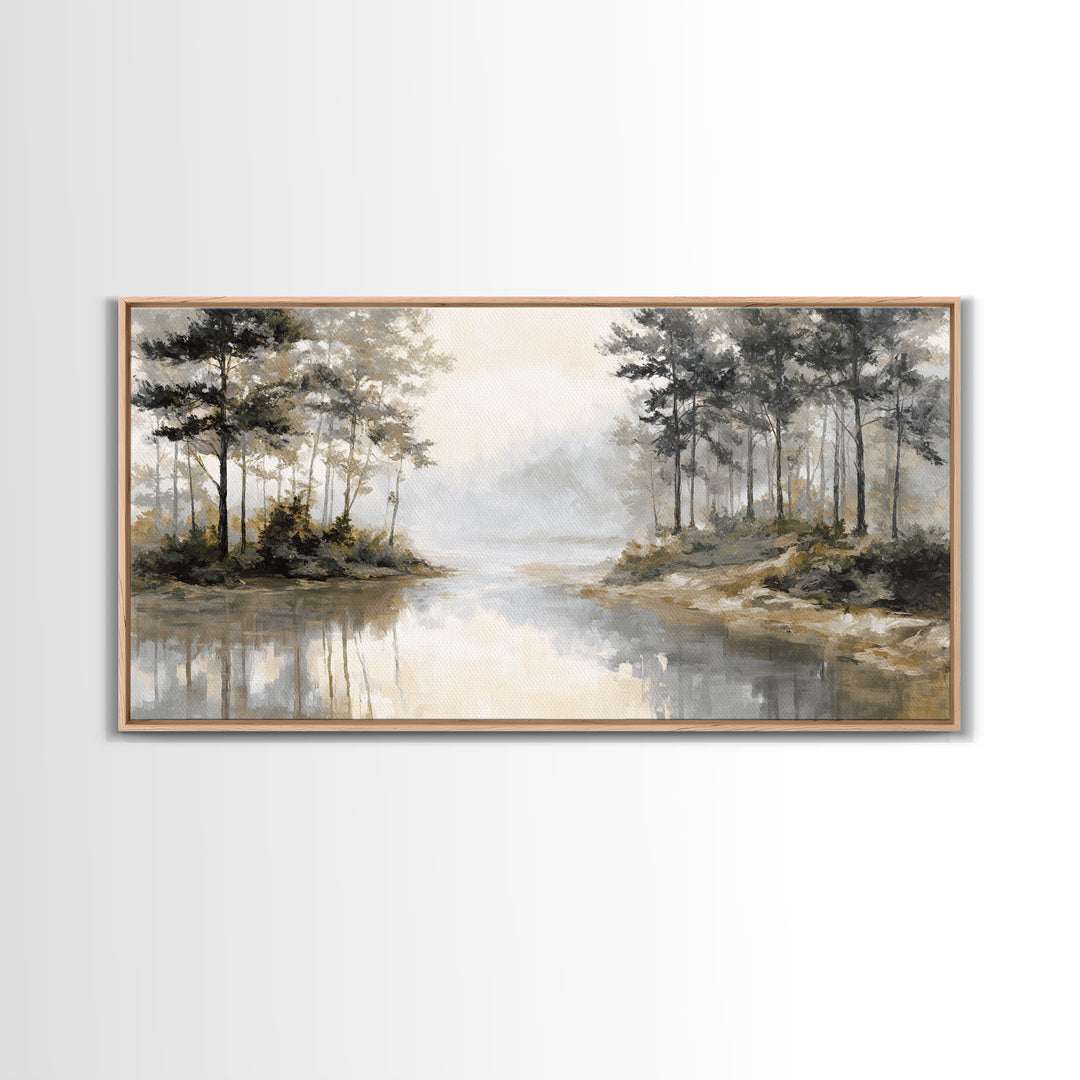 Misty Forest with Refined Calm Atmosphere Framed Canvas Print, Hotel Art, Contemporary Art, Hotel Decor, Fine Art, Boutique, HOT-2x1-10