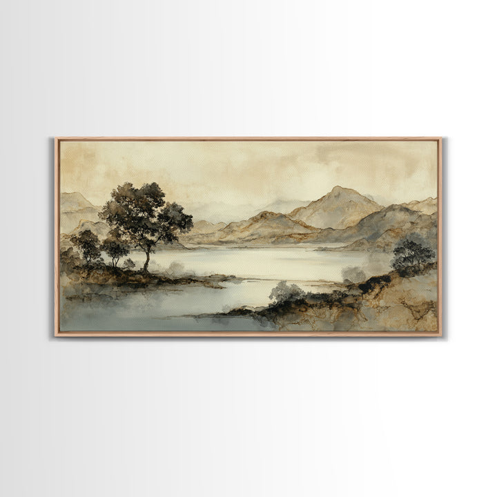 Japanese Ink Landscape Framed Canvas Print, Hotel Art, Luxury Decor, Hotel Decor, Fine Art, Boutique, Art Prints, Hazbin Hotel, HOT-2x1-14