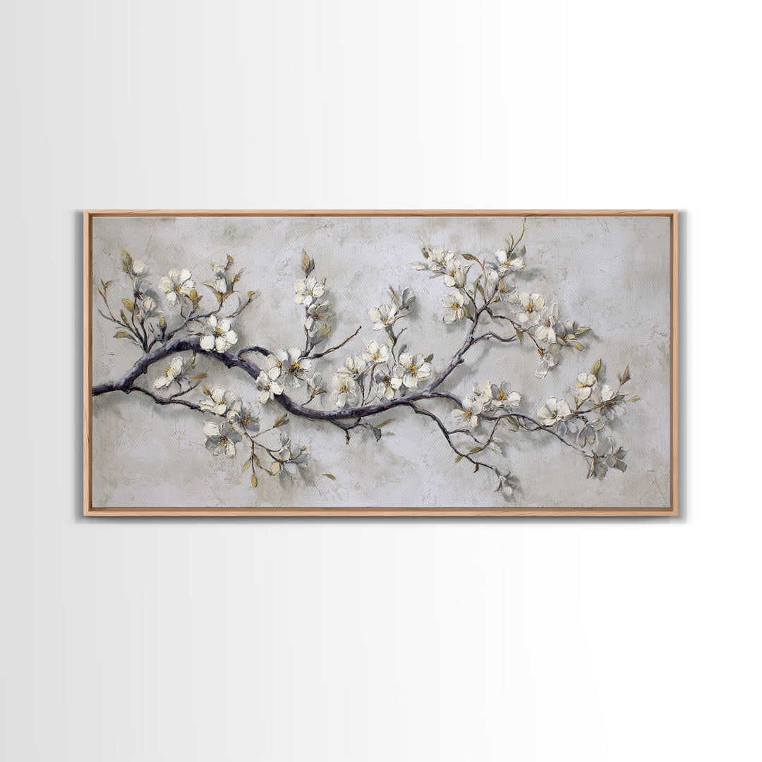 Elegant Botanical Branch on Ivory Ground Framed Canvas Print, Hotel Art, Art Print, Hotel Decor, Oil Painting, Boutique, HOT-2x1-25