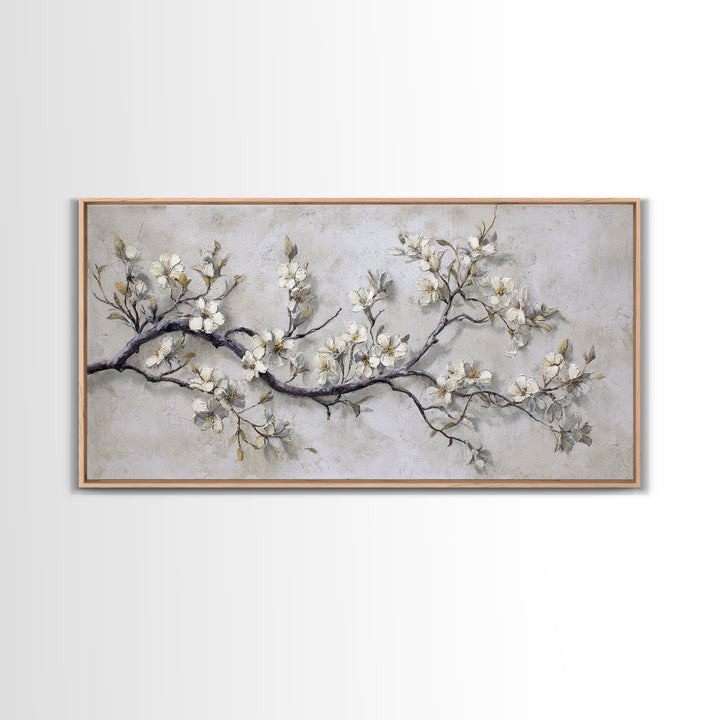 Elegant Botanical Branch on Ivory Ground Framed Canvas Print, Hotel Art, Art Print, Hotel Decor, Oil Painting, Boutique, HOT-2x1-25