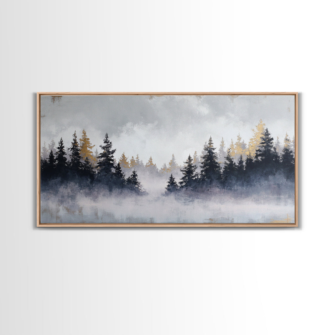 Misty Forest with Refined Calm Atmosphere Framed Canvas Print, Hotel Art, Contemporary Art, Hotel Decor, Fine Art, Boutique, HOT-2x1-34