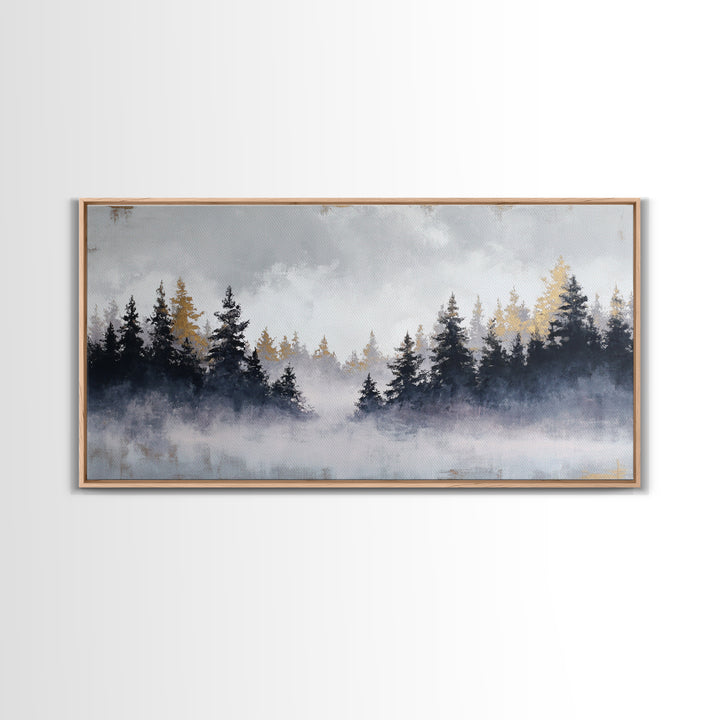 Misty Forest with Refined Calm Atmosphere Framed Canvas Print, Hotel Art, Contemporary Art, Hotel Decor, Fine Art, Boutique, HOT-2x1-34