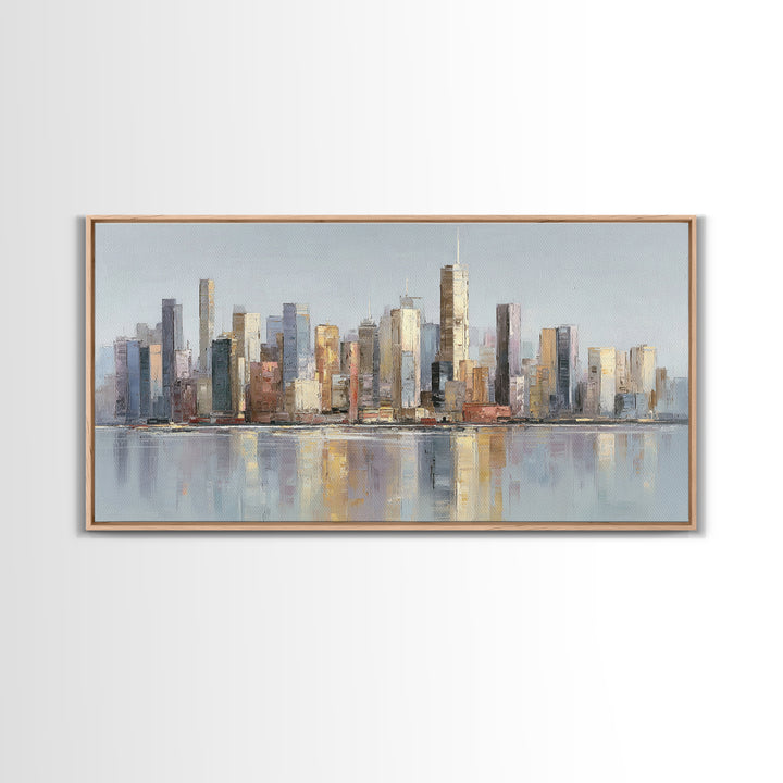 Quiet City Skyline Framed Canvas Print, Hotel Art, Poster, Hotel Decor, Fine Art, Boutique, Wood Wall Art, Printable Art, HOT-2x1-46