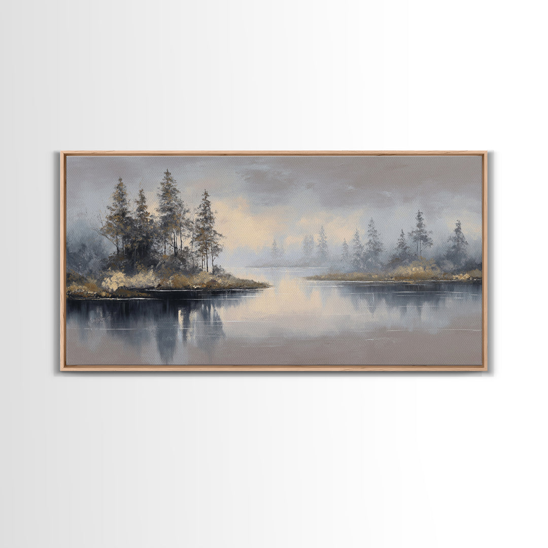 Luxury Monochrome Landscape Framed Canvas Print, Hotel Art, Art, Hotel Decor, Oil Painting, Boutique, Printable Art, HOT-2x1-50