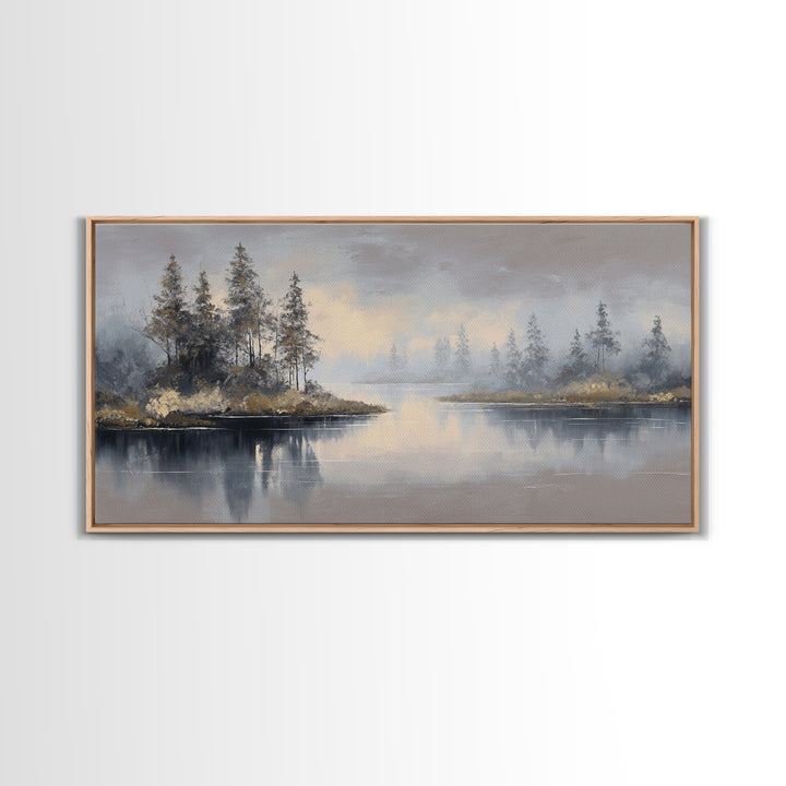 Luxury Monochrome Landscape Framed Canvas Print, Hotel Art, Art, Hotel Decor, Oil Painting, Boutique, Printable Art, HOT-2x1-50