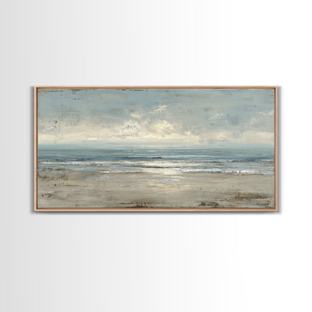 Mediterranean Terrace View Focused on Sea and Framed Canvas Print, Hotel Art, Living Room Decor, Hotel Decor, Boutique, HOT-2x1-55