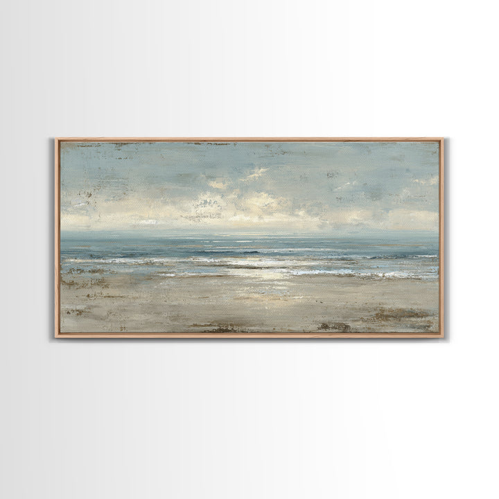 Mediterranean Terrace View Focused on Sea and Framed Canvas Print, Hotel Art, Living Room Decor, Hotel Decor, Boutique, HOT-2x1-55