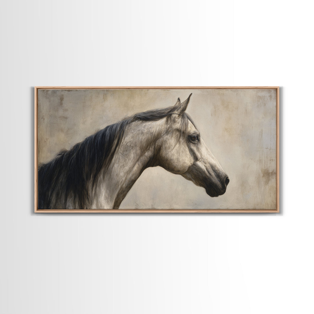 Neutral Horse Portrait Framed Canvas Print, Hotel Art, Art Prints, Hotel Decor, Boutique, Modern Wall Art, Wall Sculpture, HOT-2x1-60