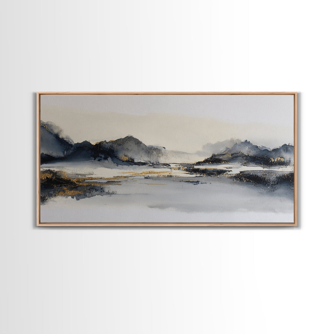 Japanese Ink Landscape Canvas Print, Hotel Art, Wall Art, Hotel Decor, Boutique, Abstract Art, Framed Art, Wood Wall Art, HOT-2x1-62
