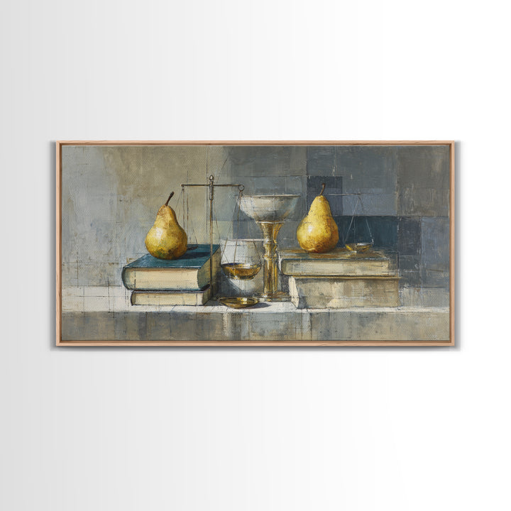 Elegant Pear Still Life on Linen Framed Canvas Print, Hotel Art, Art Deco, Hotel Decor, Fine Art, Boutique, Minimalist Wall Art, HOT-2x1-65