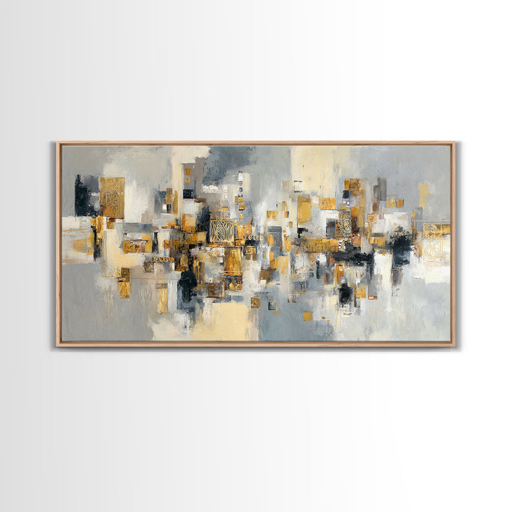 Gold Accented Abstract for Upscale Lobby Framed Canvas Print, Hotel Art, Wall Decor, Hotel Decor, Abstract Art, Boutique, HOT-2x1-9