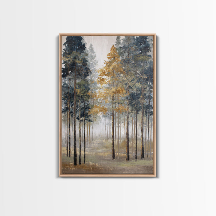 Misty Forest with Refined Calm Atmosphere Framed Canvas Print, Hotel Art, Poster, Hotel Decor, Boutique, Wood Wall Art, HOT-2x3-22