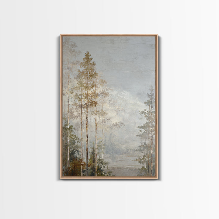 Misty Forest with Refined Calm Atmosphere Framed Canvas Print, Hotel Art, Poster, Hotel Decor, Boutique, Wood Wall Art, HOT-2x3-46