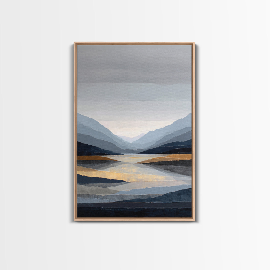 Serene Mountain Lake for Boutique Hotel Mood Framed Canvas Print, Hotel Art, Living Room Decor, Hotel Decor, Fine Art, Boutique, HOT-2x3-88