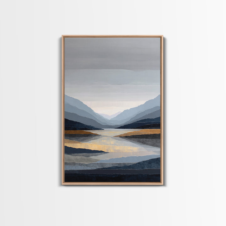 Serene Mountain Lake for Boutique Hotel Mood Framed Canvas Print, Hotel Art, Living Room Decor, Hotel Decor, Fine Art, Boutique, HOT-2x3-88