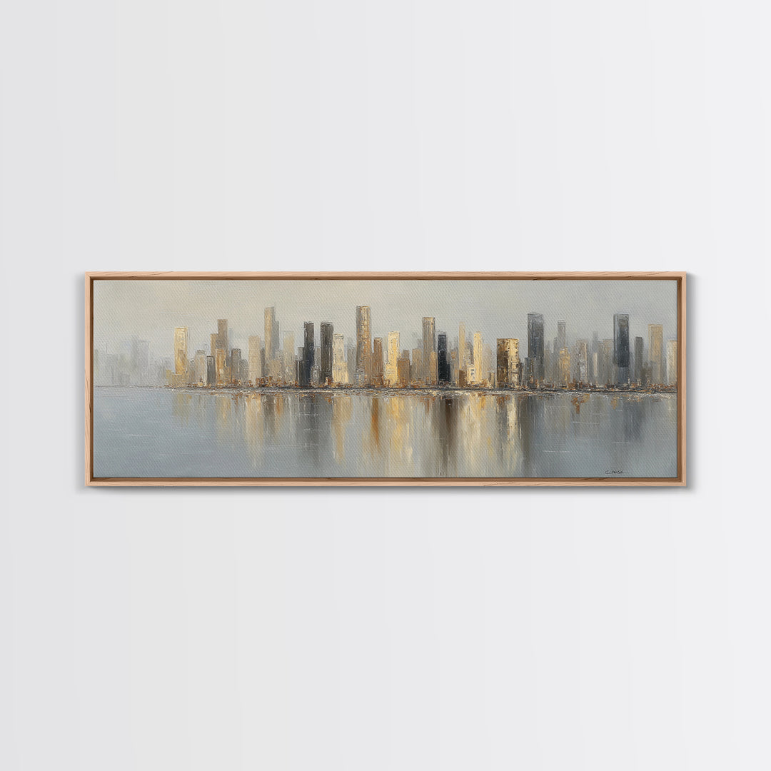 Quiet City Skyline Framed Canvas Print, Hotel Art, Framed Art, Hotel Decor, Abstract Art, Boutique, Beach Prints, HOT-3x1-18