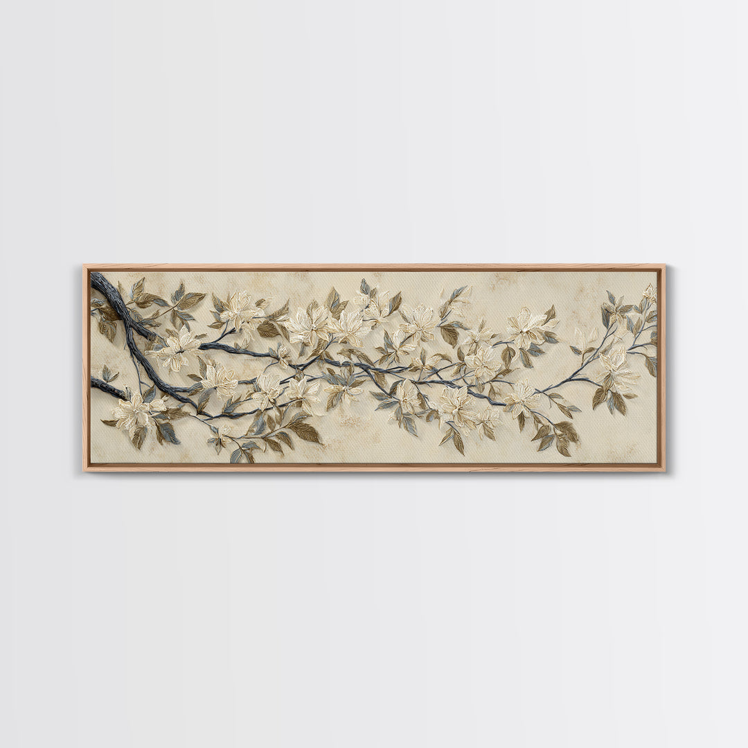 Elegant Botanical Branch on Ivory Ground Canvas Print, Hotel Art, Gallery Wall Art, Hotel Decor, Boutique, Luxury Decor, HOT-3x1-21