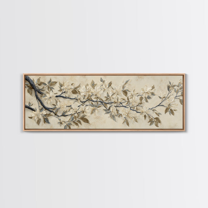 Elegant Botanical Branch on Ivory Ground Canvas Print, Hotel Art, Gallery Wall Art, Hotel Decor, Boutique, Luxury Decor, HOT-3x1-21