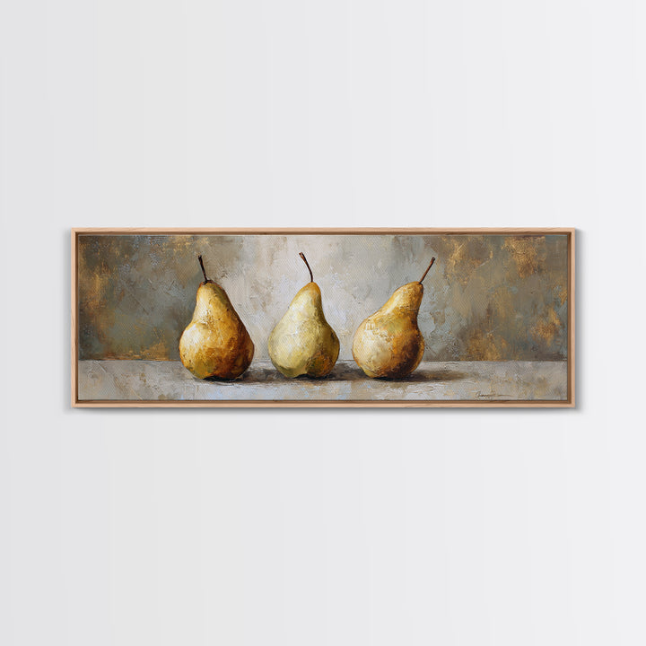 Elegant Pear Still Life on Linen Framed Canvas Print, Hotel Art, Beach Decor, Hotel Decor, Abstract Art, Boutique, Boho Decor, HOT-3x1-37