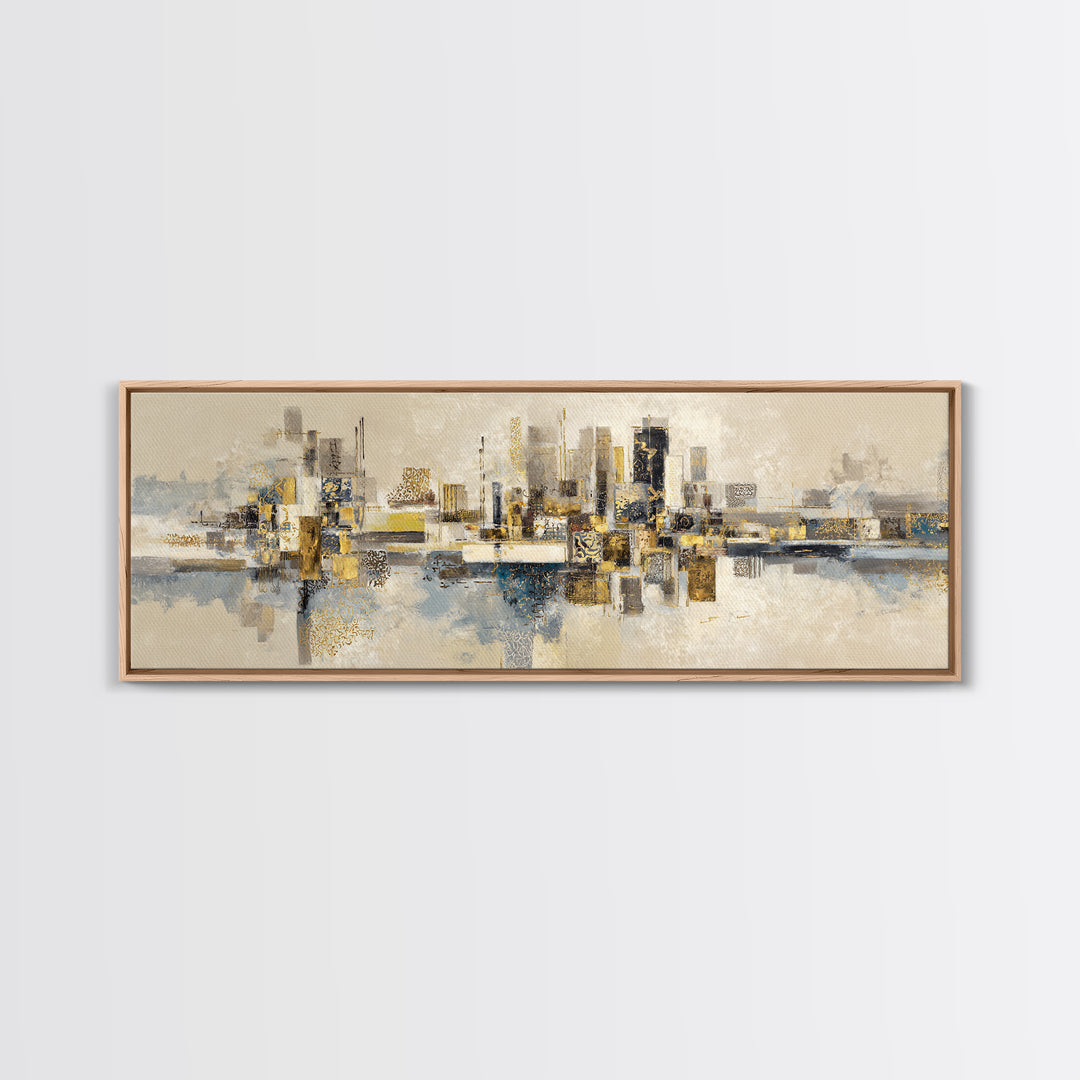 Gold Accented Abstract for Upscale Lobby Framed Canvas Print, Hotel Art, Printable Art, Hotel Decor, Abstract Art, Boutique, HOT-3x1-5