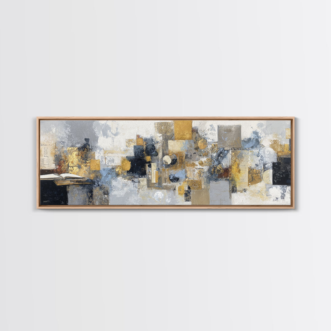 Gold Accented Abstract for Upscale Lobby Framed Canvas Print, Hotel Art, Gallery Wall Set, Hotel Decor, Fine Art, Boutique, HOT-3x1-53
