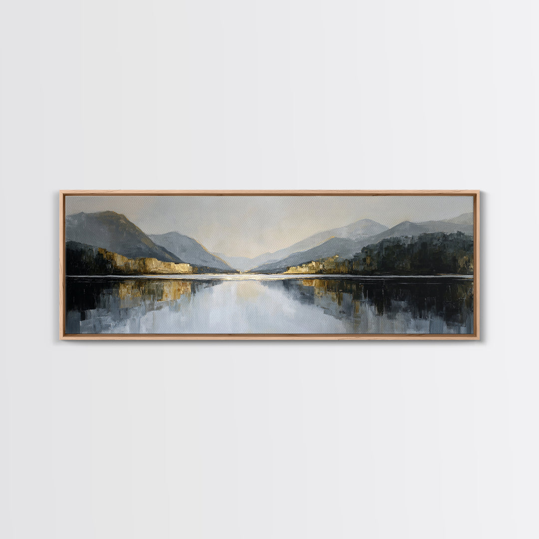 Serene Mountain Lake for Boutique Hotel Mood Framed Canvas Print, Hotel Art, Poster, Hotel Decor, Fine Art, Boutique, HOT-3x1-72