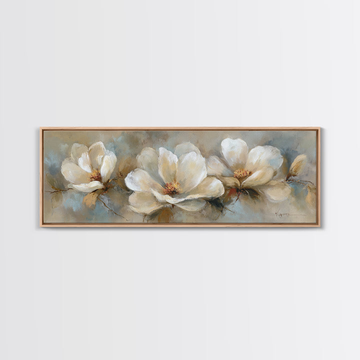 Classic Oil Painted Floral Still Life Framed Canvas Print, Hotel Art, Neutral Decor, Hotel Decor, Oil Painting, Boutique, HOT-3x1-73
