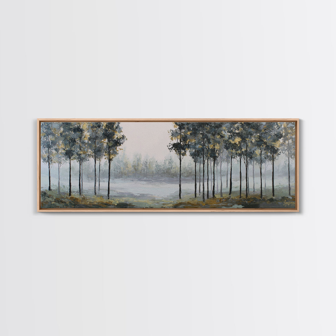 Misty Forest with Refined Calm Atmosphere Canvas Print, Hotel Art, Hotel Decor, Oil Painting, Boutique, Wall Sculpture, HOT-3x1-78