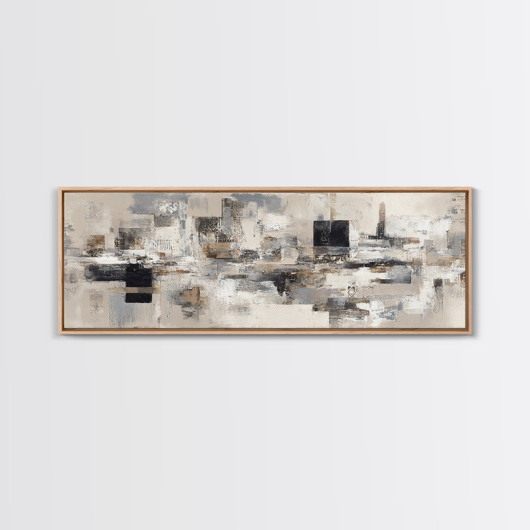 Sophisticated Neutral Abstract Framed Canvas Print, Hotel Art, Boho Decor, Hotel Decor, Fine Art, Boutique, Painting, HOT-3x1-89