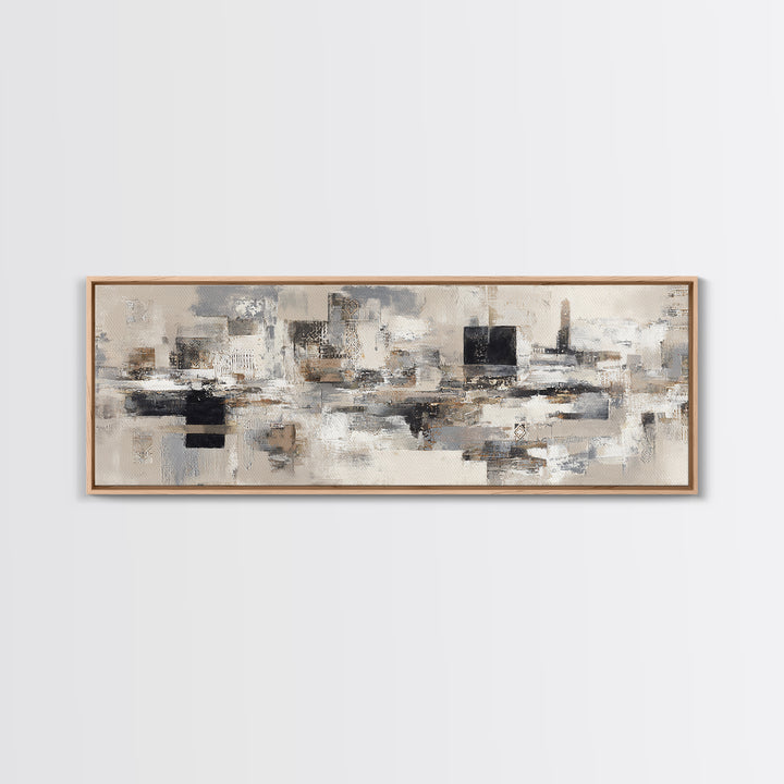 Sophisticated Neutral Abstract Framed Canvas Print, Hotel Art, Boho Decor, Hotel Decor, Fine Art, Boutique, Painting, HOT-3x1-89