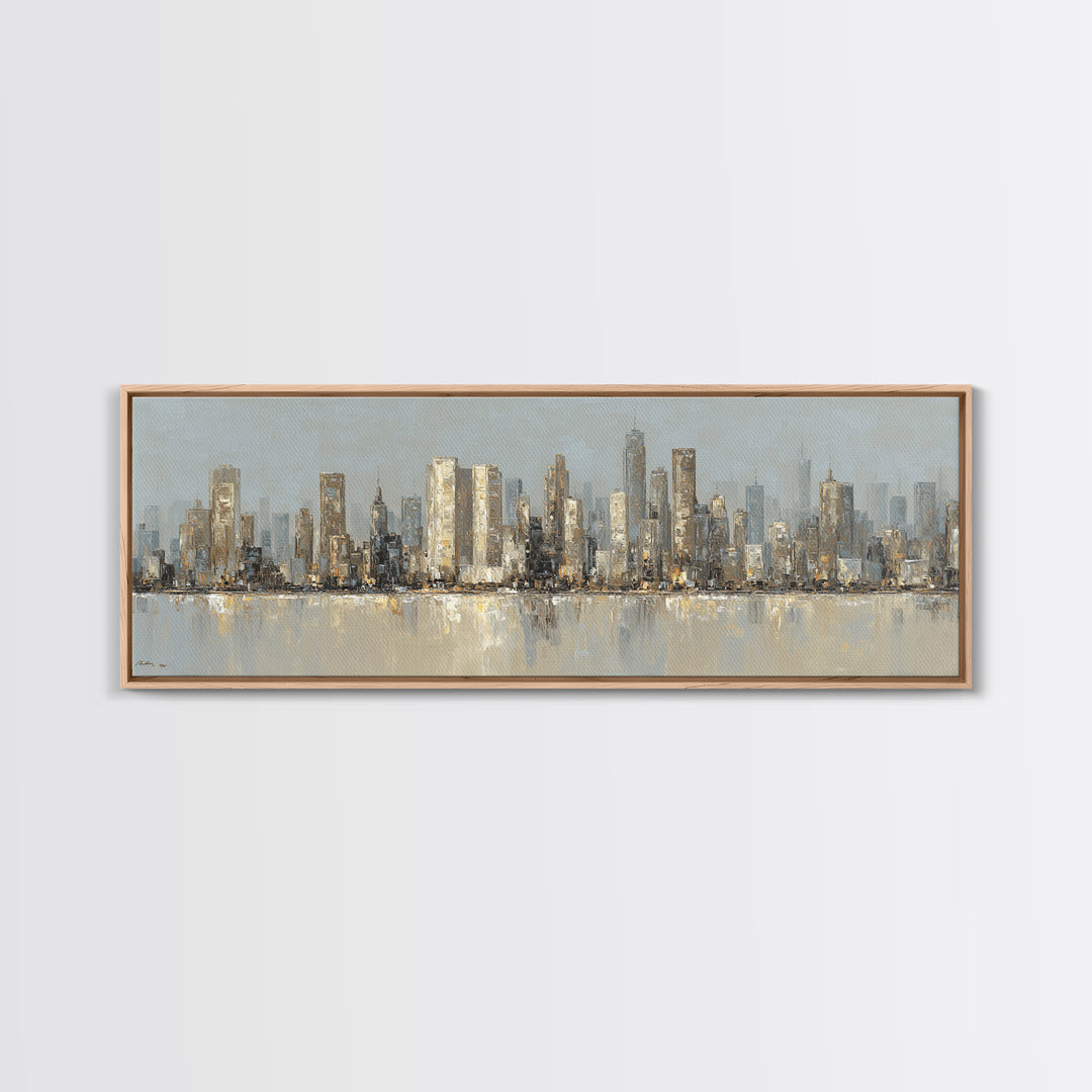 Quiet City Skyline Framed Canvas Print, Hotel Art, Gallery Wall Art, Hotel Decor, Abstract Art, Boutique, Luxury Decor, HOT-3x1-90