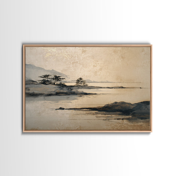 Japanese Ink Landscape Canvas Print, Hotel Art, Wood Wall Art, Hotel Decor, Fine Art, Boutique, Gallery Wall Set, Travel Poster, HOT-3x2-22