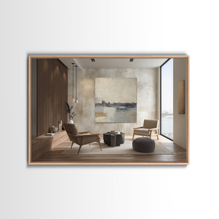 Large Calming Seascape Framed Canvas Print, Hotel Art, Wood Wall Art, Hotel Decor, Fine Art, Boutique, Gallery Wall Set, HOT-3x2-55