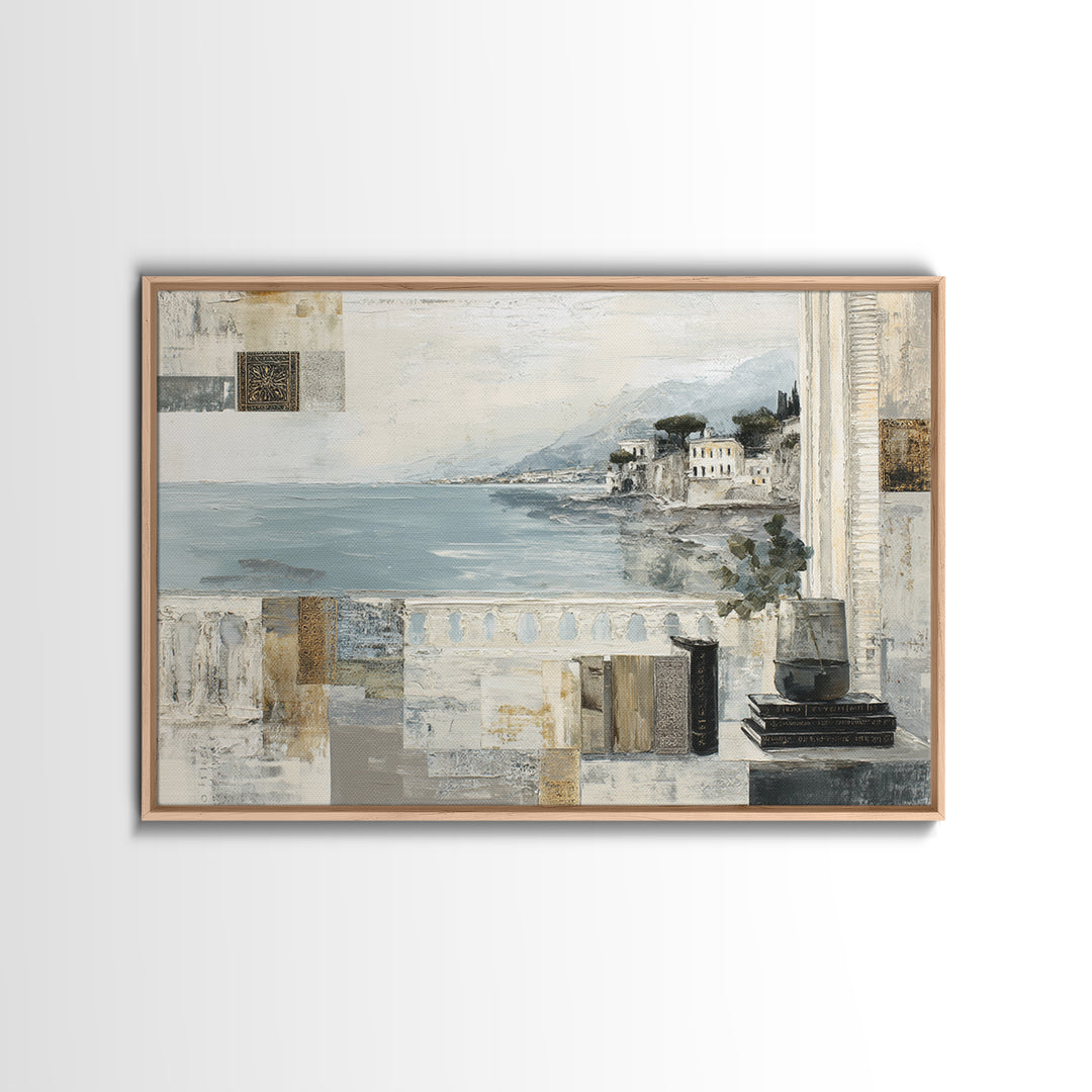 Mediterranean Terrace View Focused on Sea and Framed Canvas Print, Hotel Art, Coastal Decor, Hotel Decor, Fine Art, Boutique, HOT-3x2-63