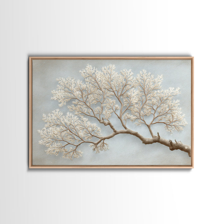 Elegant Botanical Branch on Ivory Ground Framed Canvas Print, Hotel Art, Coastal Decor, Hotel Decor, Oil Painting, Boutique, HOT-3x2-9