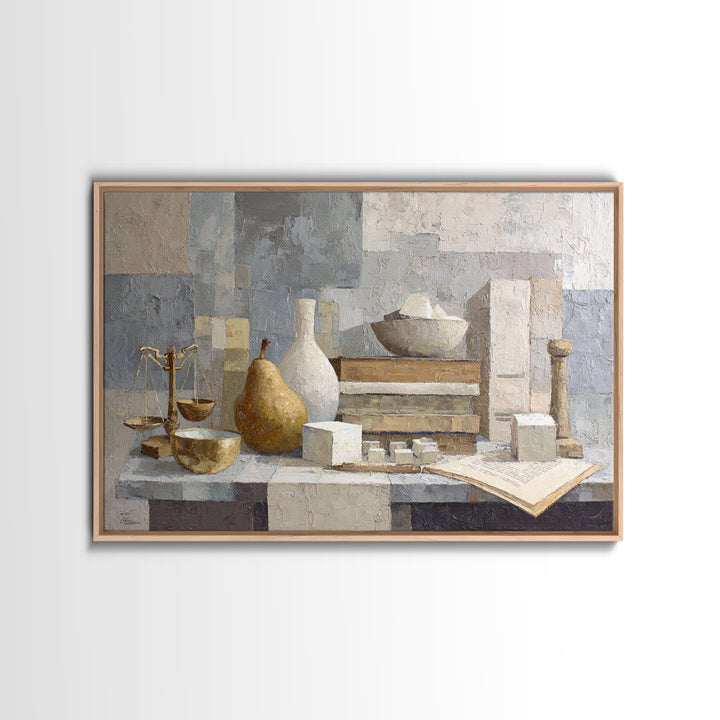 Elegant Pear Still Life on Linen Framed Canvas Print, Hotel Art, Luxury Decor, Hotel Decor, Abstract Art, Boutique, Art Prints, HOT-3x2-97