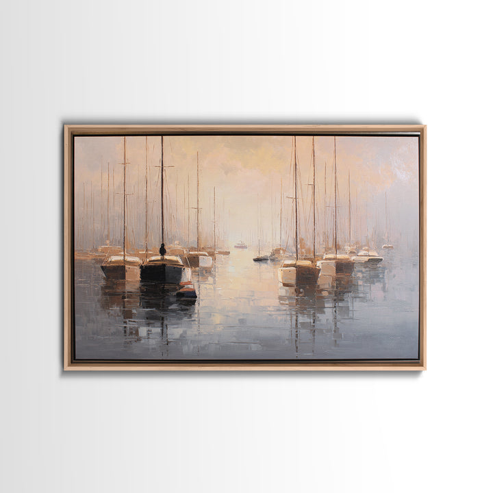 Quiet Harbor with Sailboats at Dawn Canvas Print, Hotel Art, Gallery Wall Set, Hotel Decor, Fine Art, Boutique, HOT-3x2-98