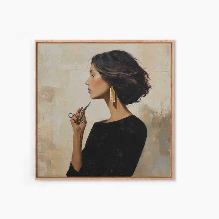 Minimal Female Profile Framed Canvas Print, Hair Salon Art, Wall Decor, Living Room Decor, Fine Art, Style, African Art, HSA-1x1-12