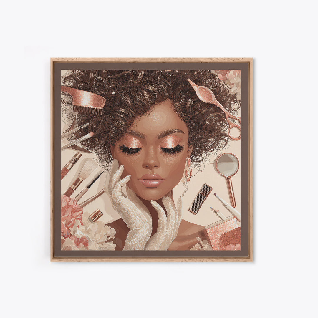 Glamour Face Portrait Framed Canvas Print, Hair Salon Art, Home Decor, Living Room Decor, Fine Art, Style, Contemporary Art, HSA-1x1-32
