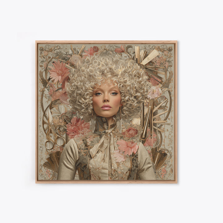 Curly Hair Portrait Framed Canvas Print, Hair Salon Art, Digital Download Art, Living Room Decor, Fine Art, Style, Home Decor, HSA-1x1-39