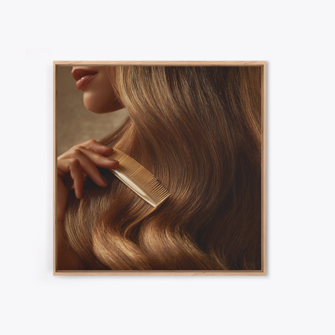 Elegant Hands Styling Hair Framed Canvas Print, Hair Salon Art, Afrocentric Art, Living Room Decor, Style, Statement Artwork, HSA-1x1-46